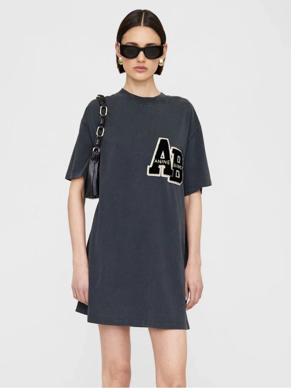 Anine Bing Charcoal Mini Letterman T-Shirt Dress
